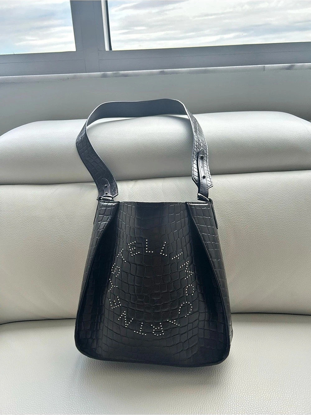Stella McCartney Stella Logo Crocodile-Effect Shoulder Bag Brown